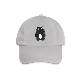 Schwarze Comic-Katze mit großen Augen - Baseballkappe - Grau - Vorne