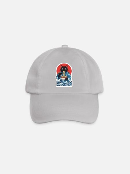 Lustige Kawaii Katzen-Ramen Japanische Anime-Nudeln - Baseballkappe - Grau