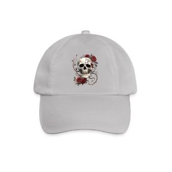 Vintage Totenkopf & rote Rosen Gothic Totenkopf - Baseballkappe - Grau - Vorne