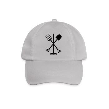 Gartengeräte Schaufel Rechen und Mistgabel gekreuzt - Baseballkappe - Grau - Vorne