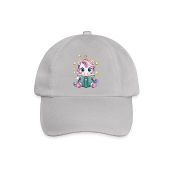 Süßes Kawaii Einhorn liest Buch Vektor Design - Baseballkappe - Grau - Vorne