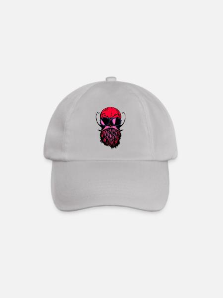 Kopf des Totenkopfhippie-Kranichbart-Bartschnurrbartes - Baseballkappe - Grau