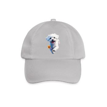 Maltesischer Welpe springt - 2 - 🐾 - Baseballkappe - Grau - Vorne
