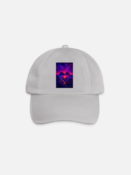 Galactic Heart Sunset – Magisches Herz-Design - Baseballkappe - Grau