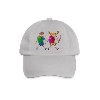 Schulkinder mit Schulranzen. Geschenkidee - Baseballkappe - Grau - Vorne