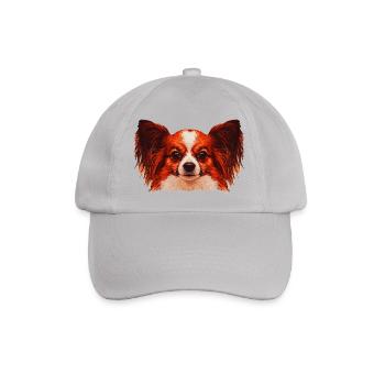 papillon hund, Kuschelhund Porträt in Rot - Baseballkappe - Grau - Vorne