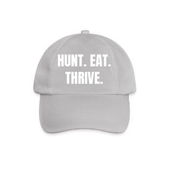 HUNT. EAT. THRIVE. Carnivore Jäger & Steakliebfans - Baseballkappe - Grau - Vorne