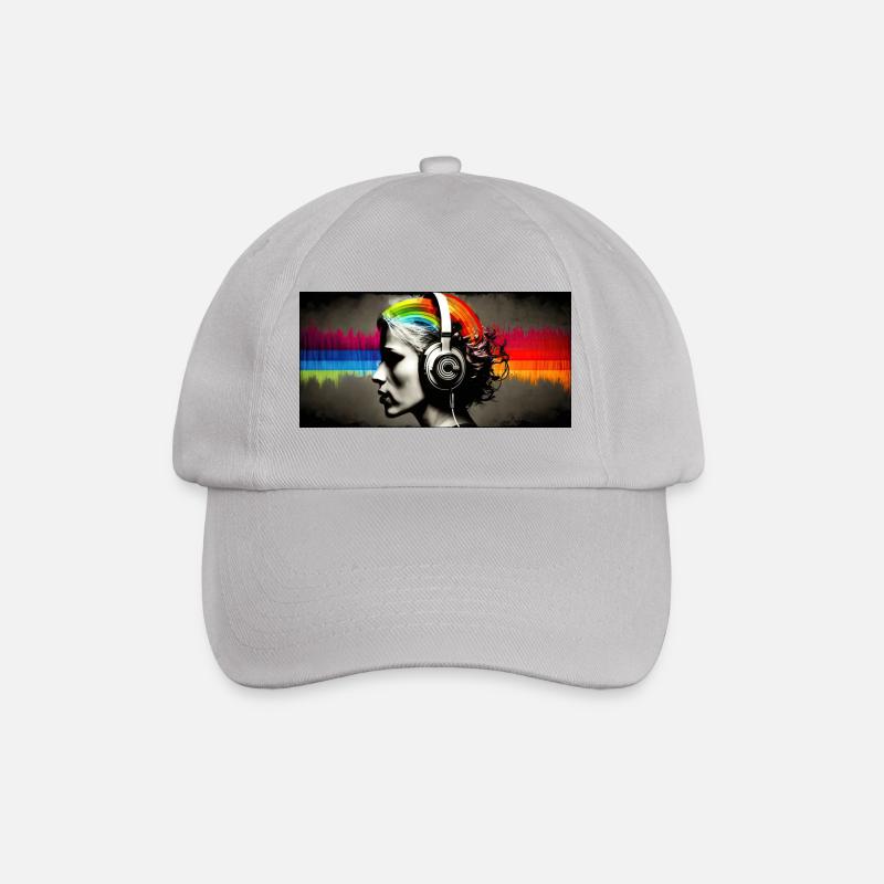 Rainbow Pulse Headphones Portrait - Baseball Cap - grey