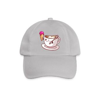 Kawaii-Kaffeekegel-Maskottchen - Baseballkappe - Grau - Vorne