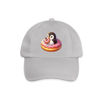 Cute Penguin with Donut Cartoon Funny - Baseball Cap - grey - Front