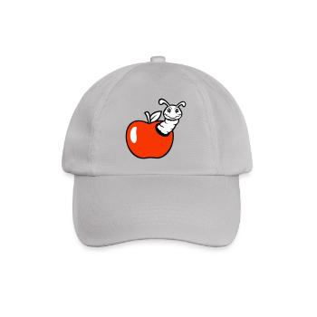 caterpillar apple fruit peeks out hole smiles sweet worm - Baseball Cap - grey - Front