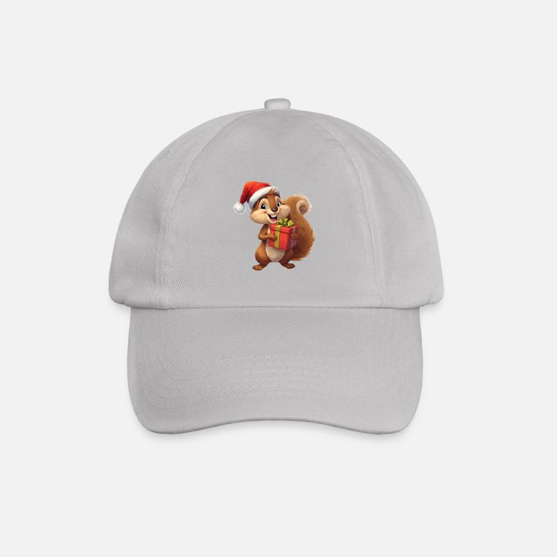 Weihnachts-Eichhörnchen mit Geschenk - Baseballkappe - Grau