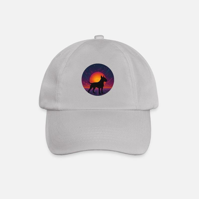 Neon-Sonnenuntergangs-Hund-Silhouette - Baseballkappe - Grau