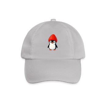 Lustiger Pinguin mit Erdbeere und Hut - Baseballkappe - Grau - Vorne