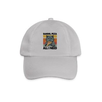 Funny Cats Gaming Pizza Gamer Gamer Gaming - Baseball Cap - grey - Front