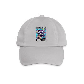 Funny Raccoon Gaming Pizza Gamer Gamer Gaming - Baseball Cap - grey - Front