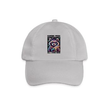 Funny Raccoon Gaming Pizza Gamer Gamer Gaming - Baseball Cap - grey - Front