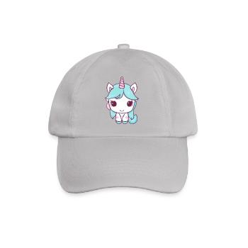 Süßes Kawaii Einhorn sitzt und ist glücklich - Baseballkappe - Grau - Vorne