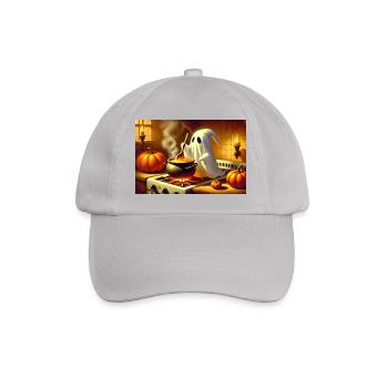 Ghost stands at the stove and cooks pumpkin soup - Baseball Cap - grey - Front