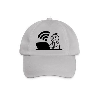 Happy young man on laptop wifi sends a message - Baseball Cap - grey - Front