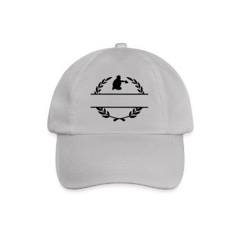 Catcher-Baseballspieler im Lorbeerkranz-Monogramm - Baseballkappe - Grau - Vorne