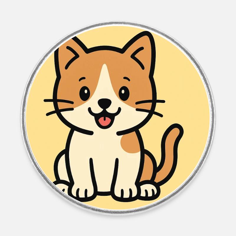 Chat - Magnet rond - blanc
