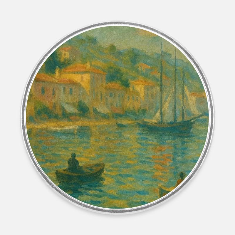 Harbour impression lumière du soir - Magnet rond - blanc