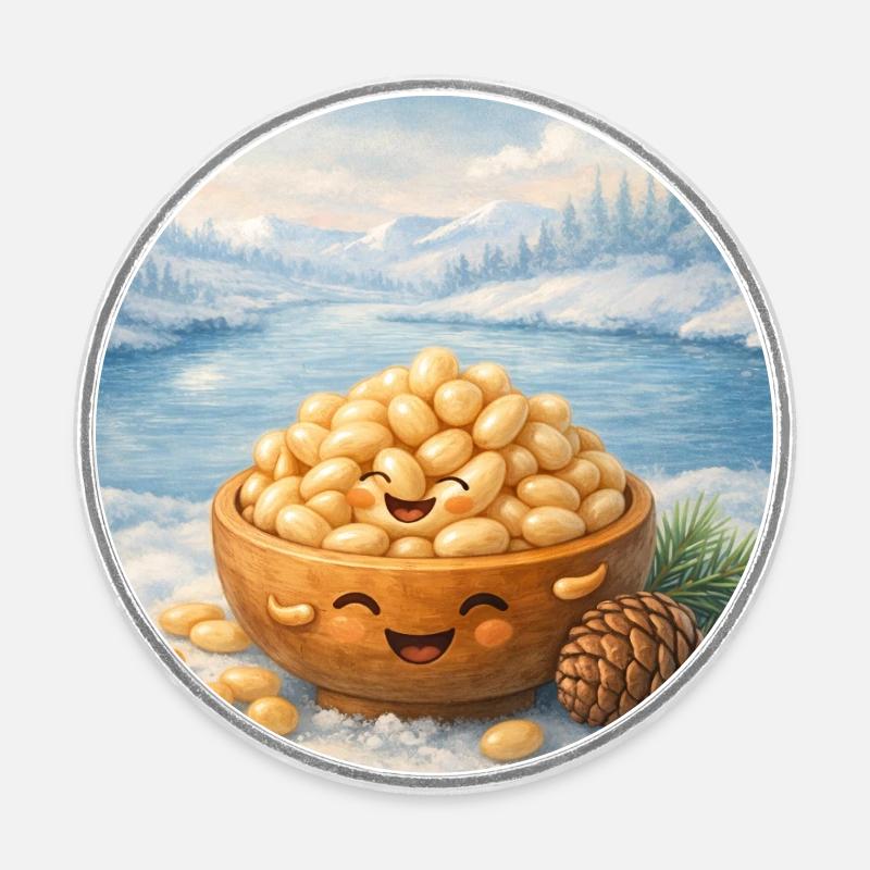 Pine nuts - Round  fridge magnet - white