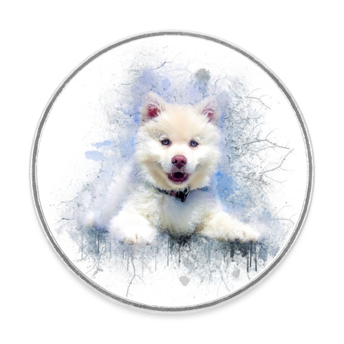 Siberian Husky White Cute Puppy -di- Wyll-Fryd - Calamita tonda da frigo