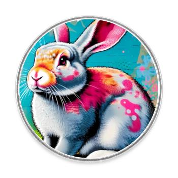 rabbit - Round  fridge magnet - white - Front