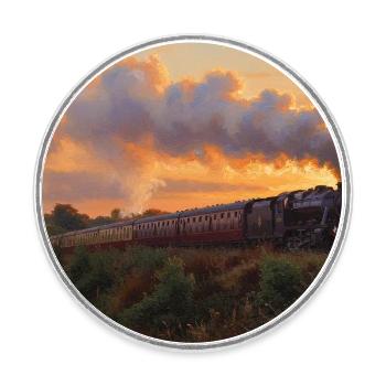 Sunset Steam Train - Runder Kühlschrankmagnet - Weiß - Vorne