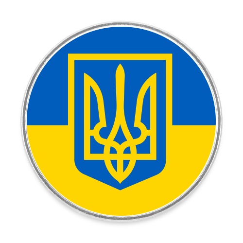 Ukraine Wappen auf Blau Gelb Flagge - Runder Kühlschrankmagnet