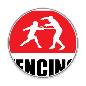 Fencing signage: silhouettes in the middle of a duel - Round  fridge magnet - white - Front