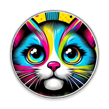Cat Pop Art - Round  fridge magnet - white - Front