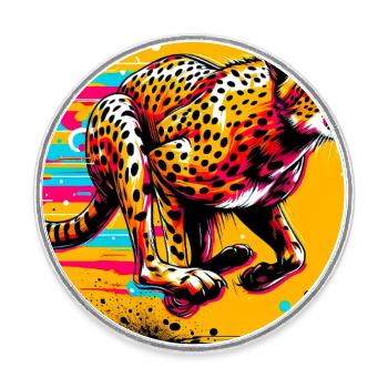 cheetah - Round  fridge magnet - white - Front