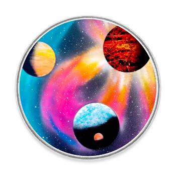 Galaxie colorée - Magnet rond - blanc - Devant