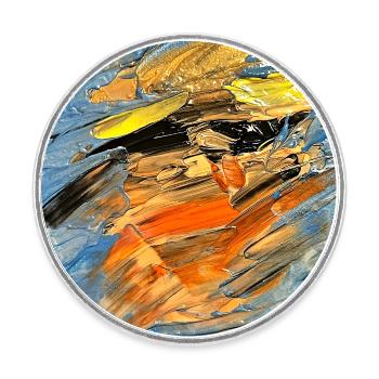Blauer Farbwirbel im Orange - Runder Kühlschrankmagnet - Weiß - Vorne