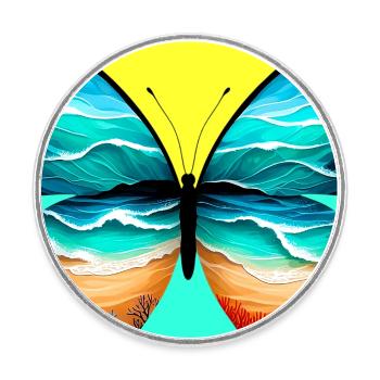 papillon - Magnet rond - blanc - Devant
