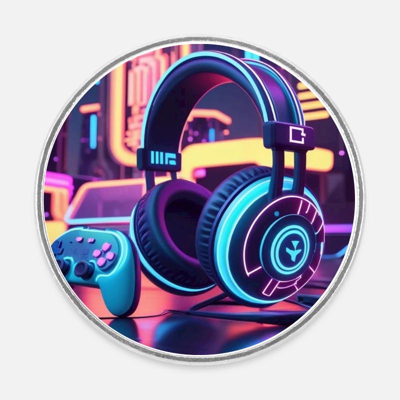 Conception du casque de jeu Neon - Magnet rond - blanc