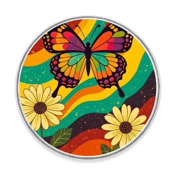 Psychedelic Butterfly Garden aux couleurs groovy - Magnet rond - blanc - Devant