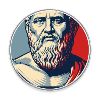 Platon-Porträt im Retro-Design - Runder Kühlschrankmagnet - Weiß - Vorne