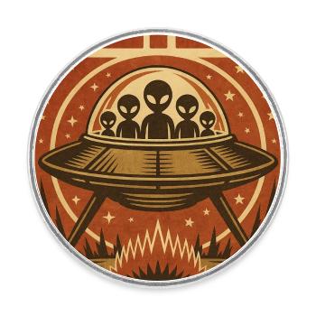 Alien UFO Vintage Poster - Round  fridge magnet - white - Front