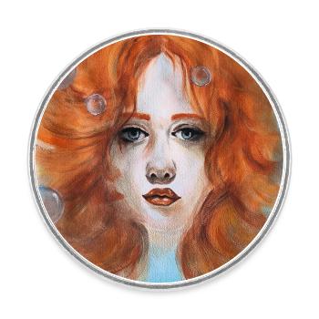Redhead Woman Portrait Mermaid with Bubbles - Round  fridge magnet - white - Front