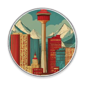 Découvrez la scène urbaine pittoresque de Calgary au Canada - Magnet rond - blanc - Devant