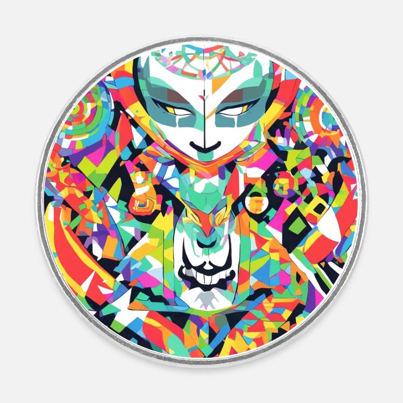 Psychedelic Chakra & Feline Art - Round  fridge magnet - white