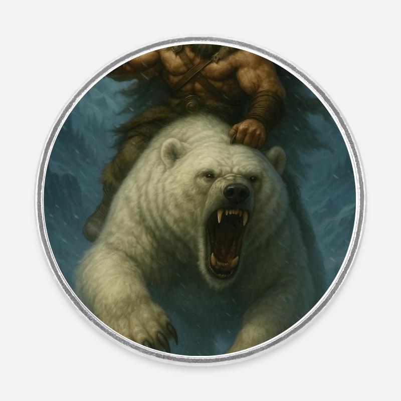 Viking Warrior on Polar Bear – Fa Illustration - Round  fridge magnet - white