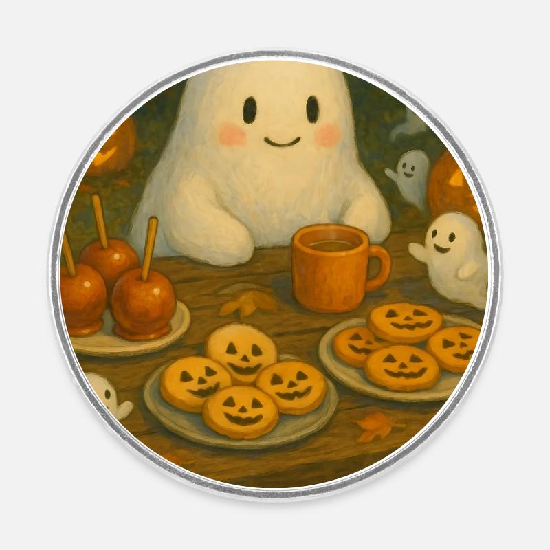 Fantôme mignon avec des biscuits - Magnet rond - blanc