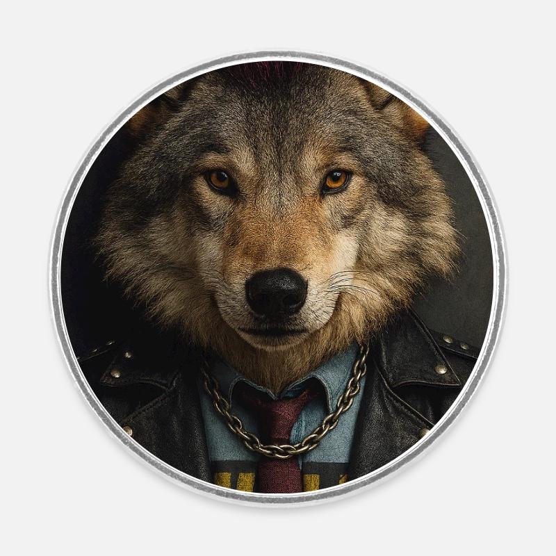 Blouson en cuir Wolf’s Punk Mohawk - Magnet rond - blanc