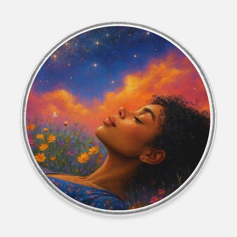 Étoile de lune dans le champ de fleurs - Magnet rond - blanc
