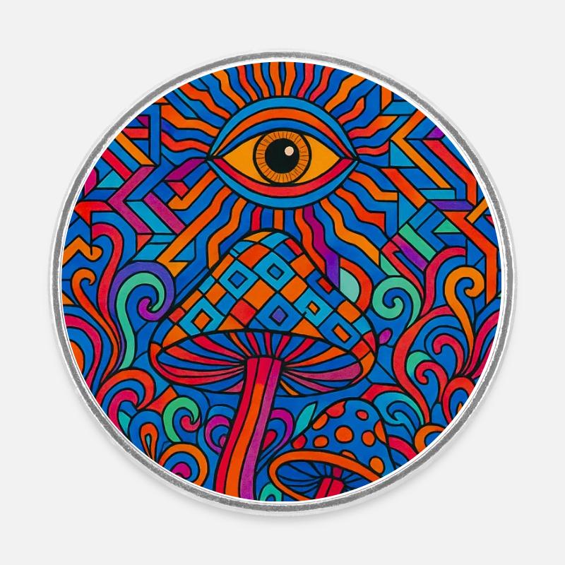 Psychedelic Eye and Mushrooms - Magnet rond - blanc